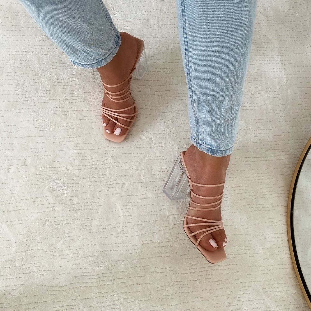 Nude Blush Strappy Clear Heel